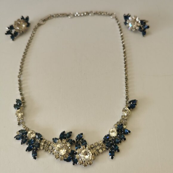 Vintage Sterling Jay Kel Rhinestone Necklace and Earring Set - Picture 1 of 15
